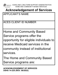 DSHS Form 14-225 Acknowledgement of Services (Large Print) - Washington