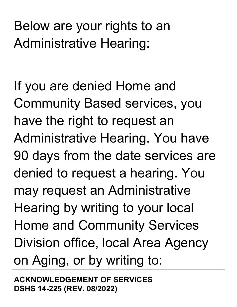 DSHS Form 14-225 Acknowledgement of Services (Large Print) - Washington, Page 4