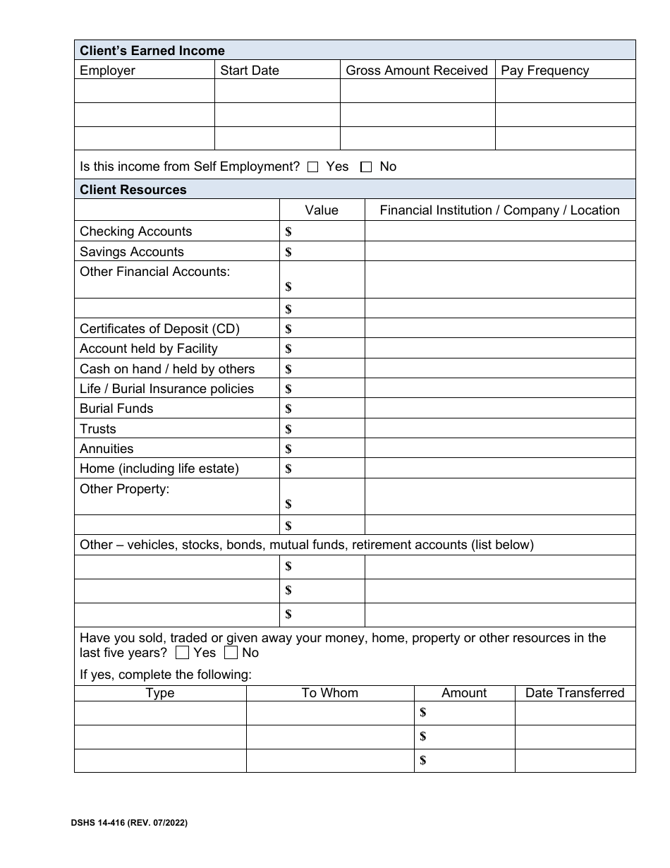 DSHS Form 14-416 Download Printable PDF or Fill Online Eligibility ...