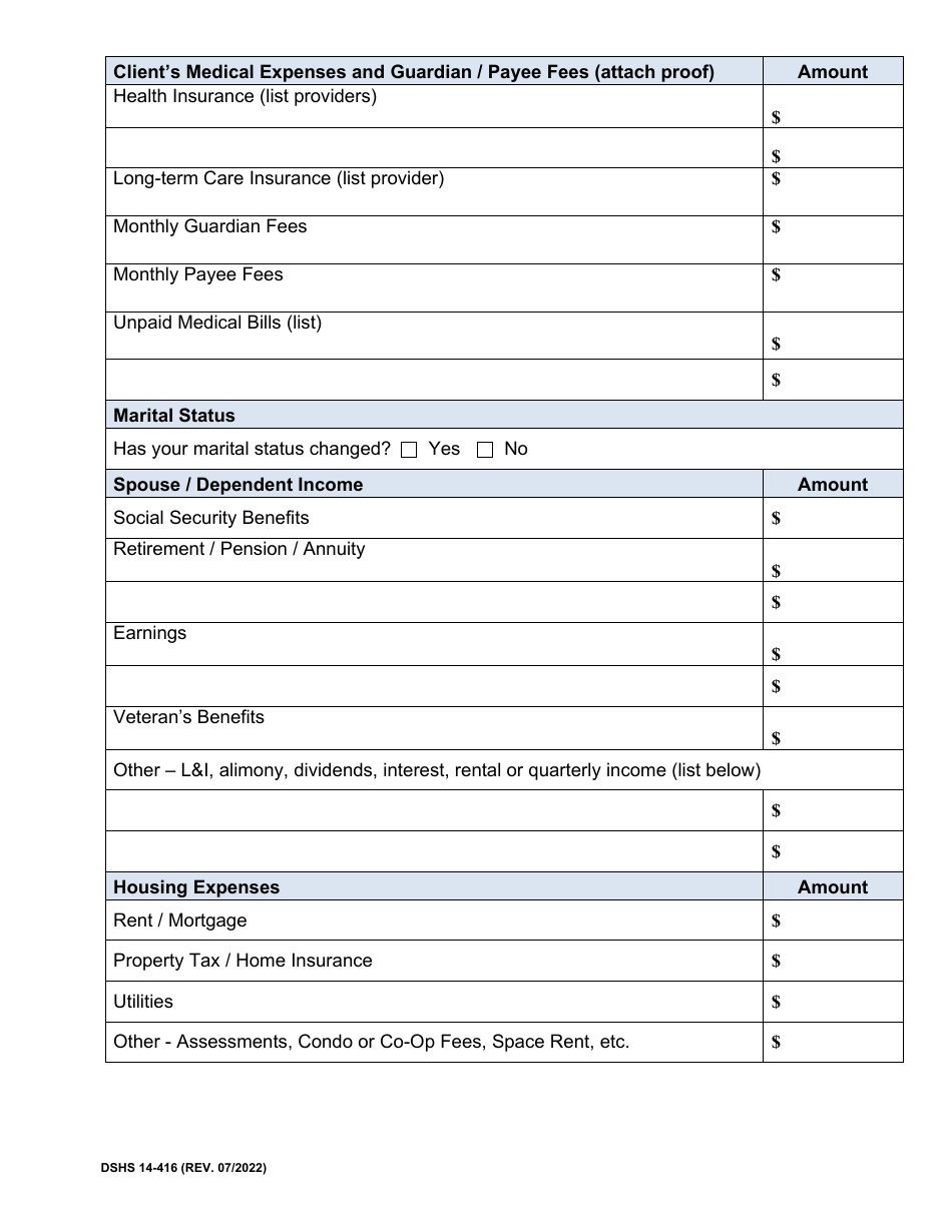 DSHS Form 14-416 Eligibility Review for Long Term Services and Supports - Washington, Page 3
