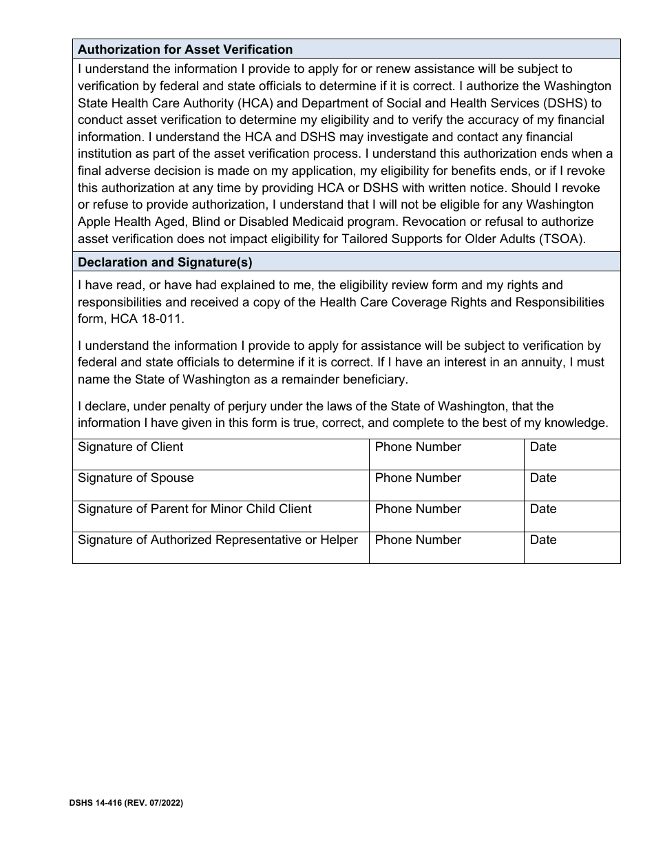 DSHS Form 14-416 Eligibility Review for Long Term Services and Supports - Washington, Page 4