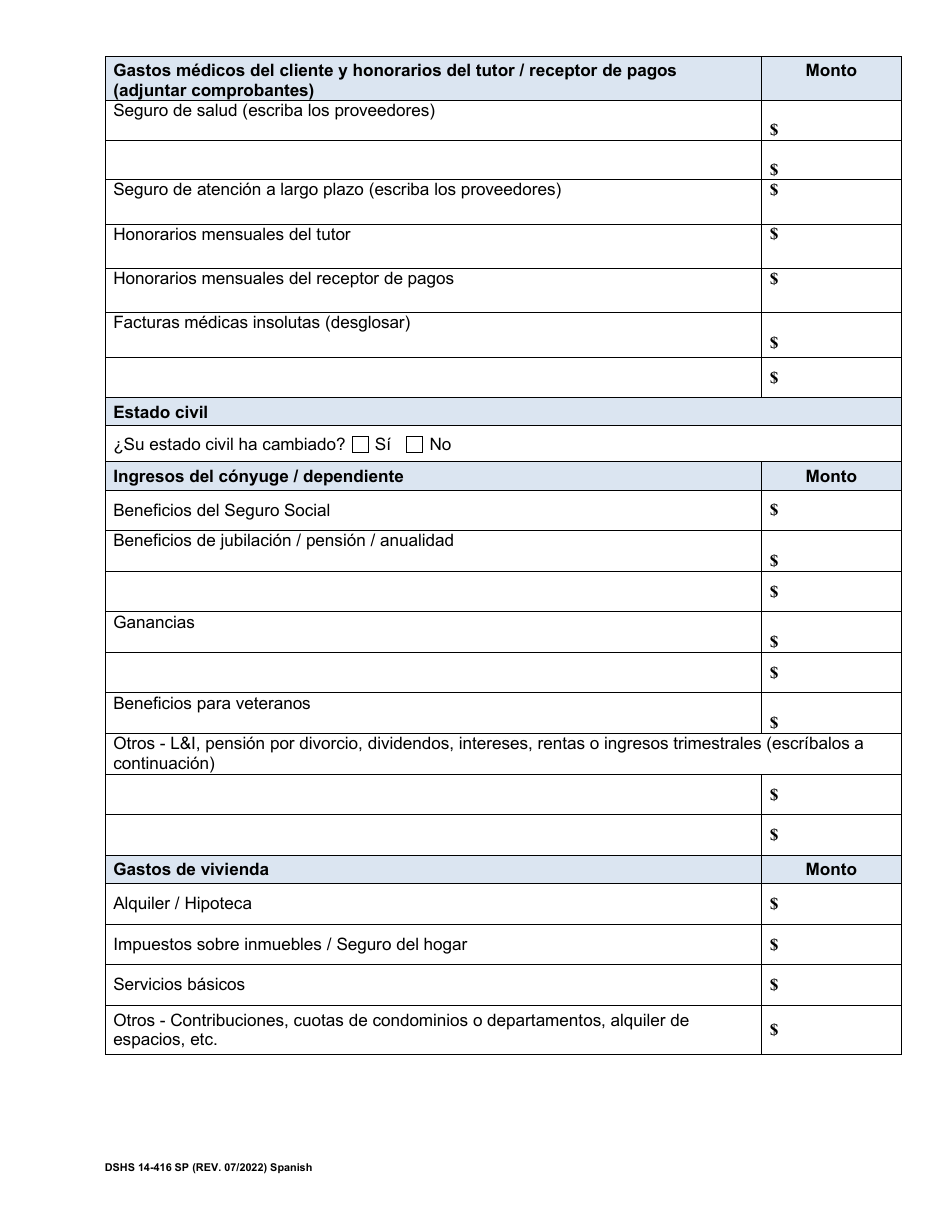 DSHS Formulario 14-416 Revision De Elegibilidad Para Servicios Y Apoyos a Largo Plazo - Washington (Spanish), Page 3