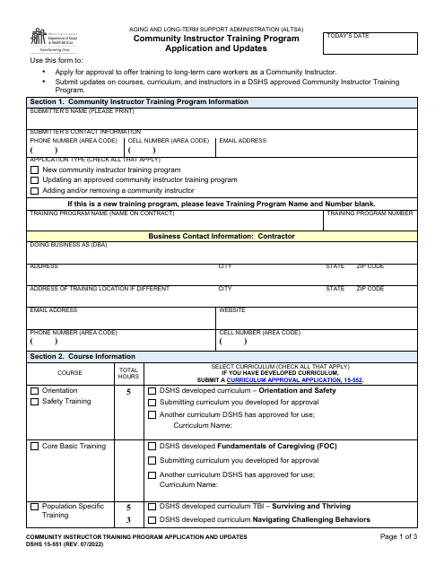 DSHS Form 15-551  Printable Pdf