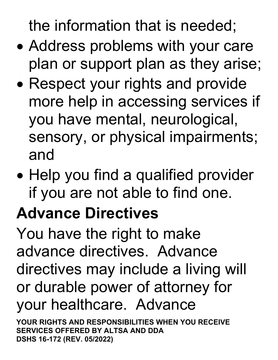 DSHS Form 16-172 Your Rights and Responsibilities When You Receive Services Offered by Aging and Disability Services Administration and Developmental Disabilities Administration (Large Print) - Washington, Page 12