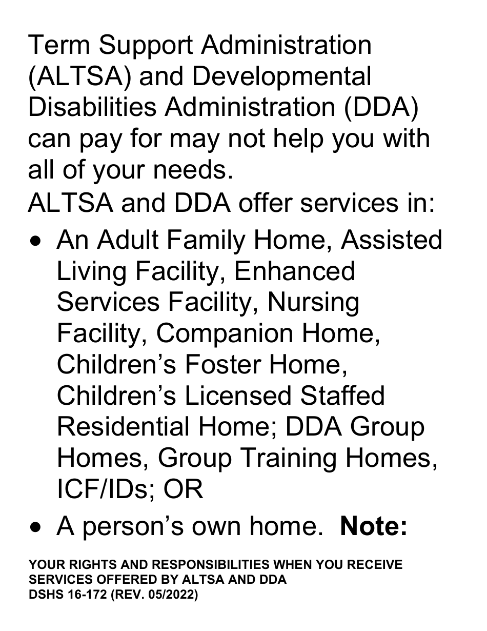 DSHS Form 16-172 Your Rights and Responsibilities When You Receive Services Offered by Aging and Disability Services Administration and Developmental Disabilities Administration (Large Print) - Washington, Page 2