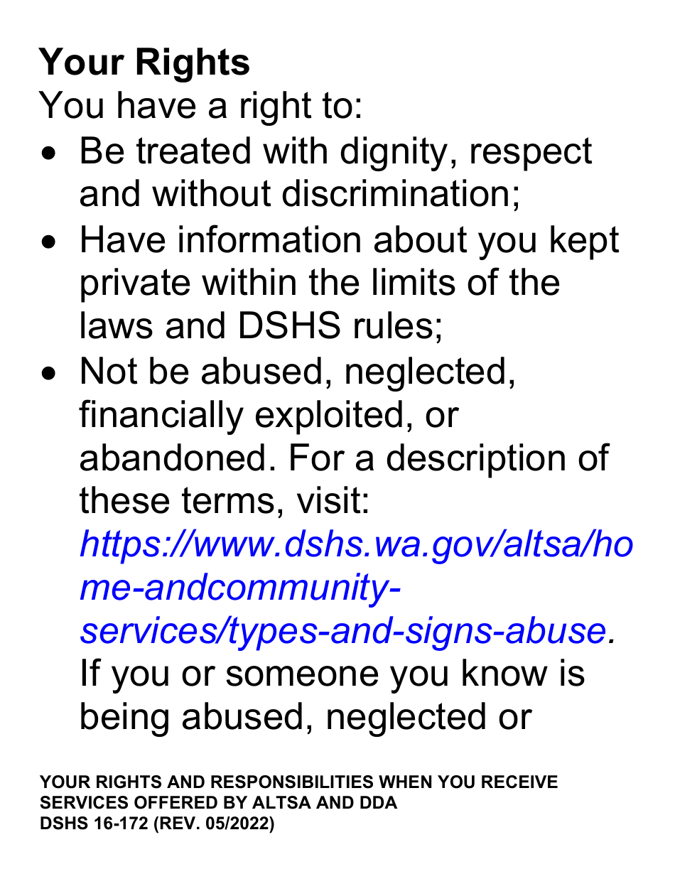 DSHS Form 16-172 Your Rights and Responsibilities When You Receive Services Offered by Aging and Disability Services Administration and Developmental Disabilities Administration (Large Print) - Washington, Page 4