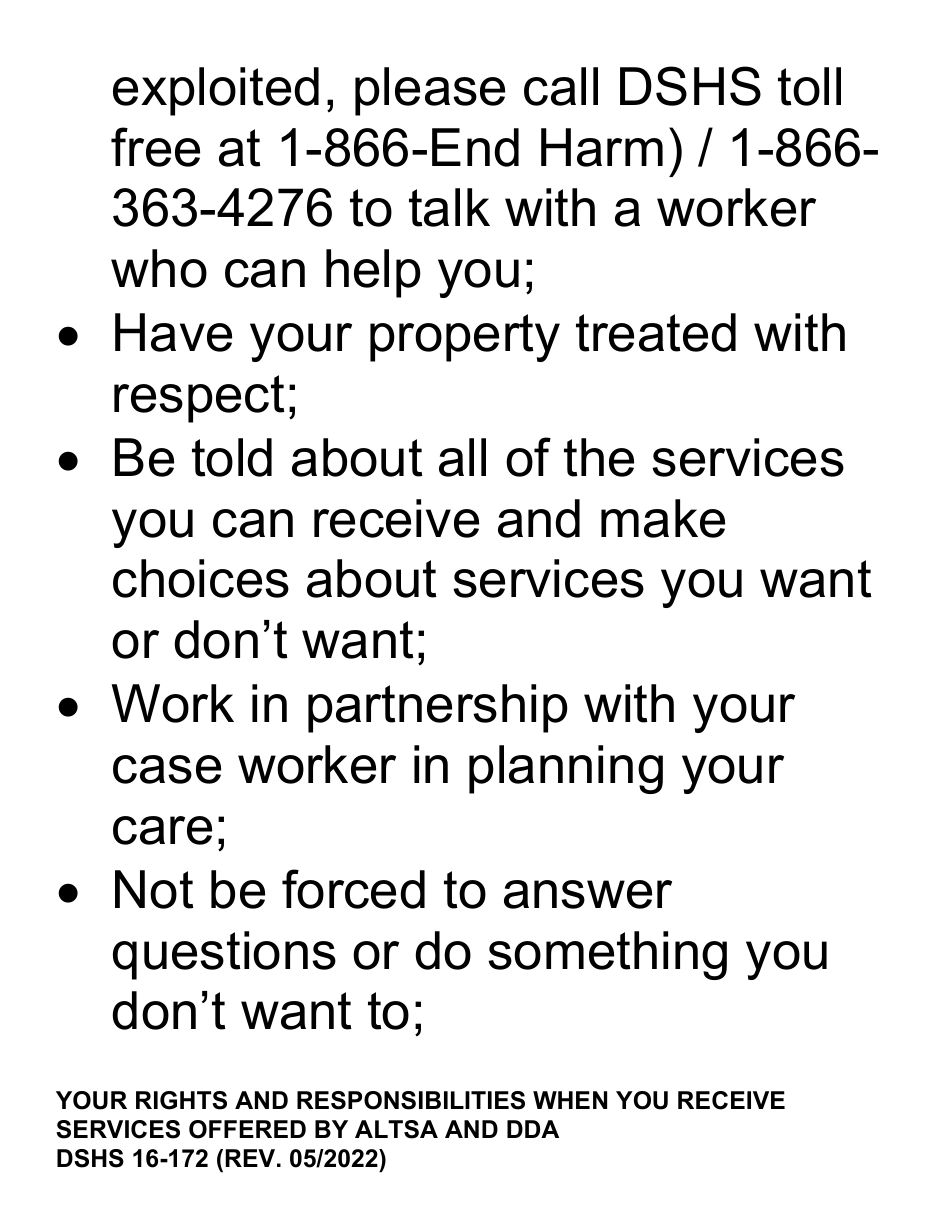 DSHS Form 16-172 Your Rights and Responsibilities When You Receive Services Offered by Aging and Disability Services Administration and Developmental Disabilities Administration (Large Print) - Washington, Page 5