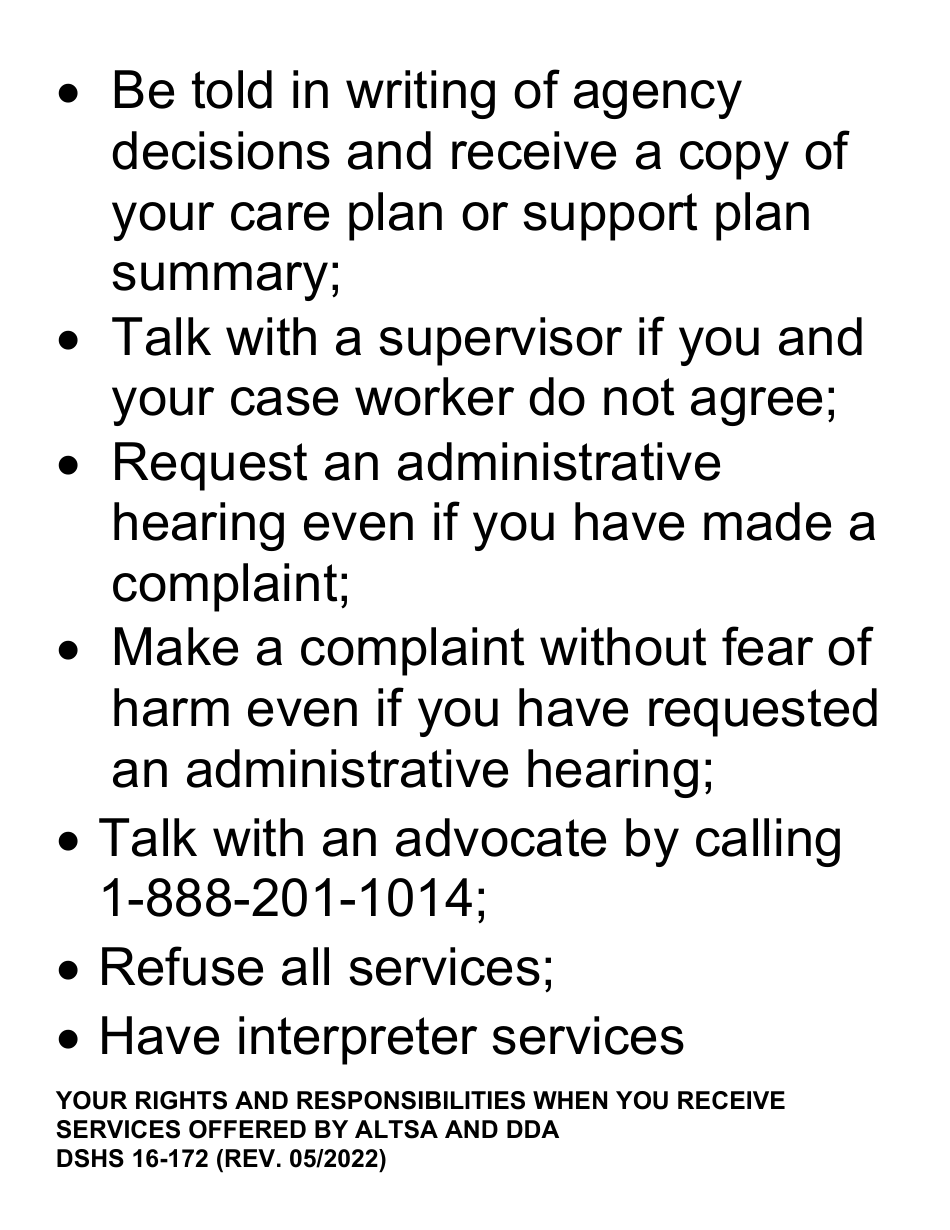 DSHS Form 16-172 Your Rights and Responsibilities When You Receive Services Offered by Aging and Disability Services Administration and Developmental Disabilities Administration (Large Print) - Washington, Page 6