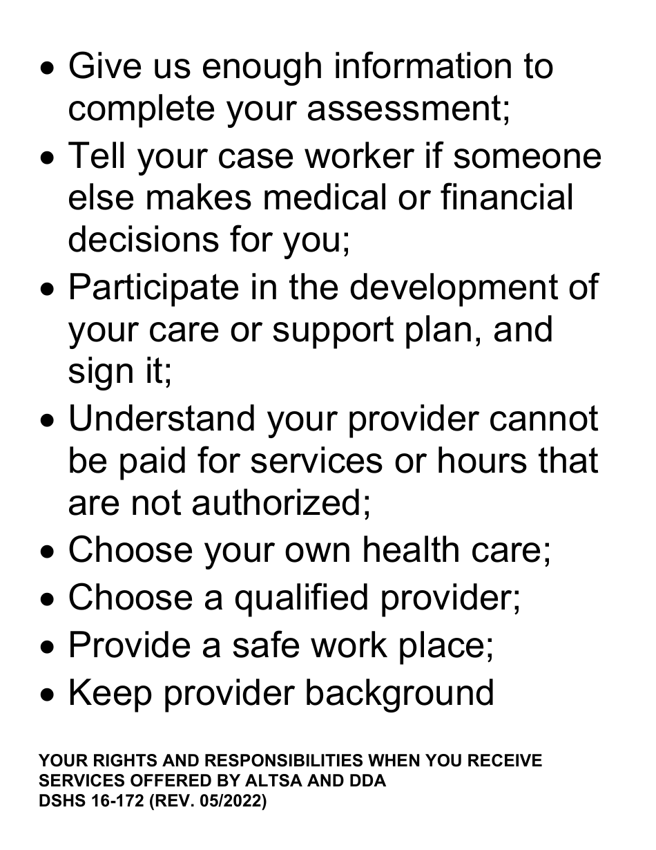 DSHS Form 16-172 Your Rights and Responsibilities When You Receive Services Offered by Aging and Disability Services Administration and Developmental Disabilities Administration (Large Print) - Washington, Page 8