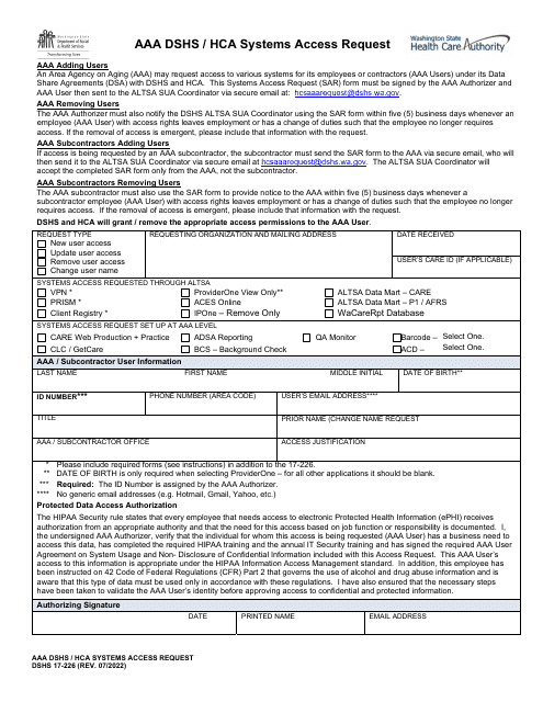 DSHS Form 17-226  Printable Pdf
