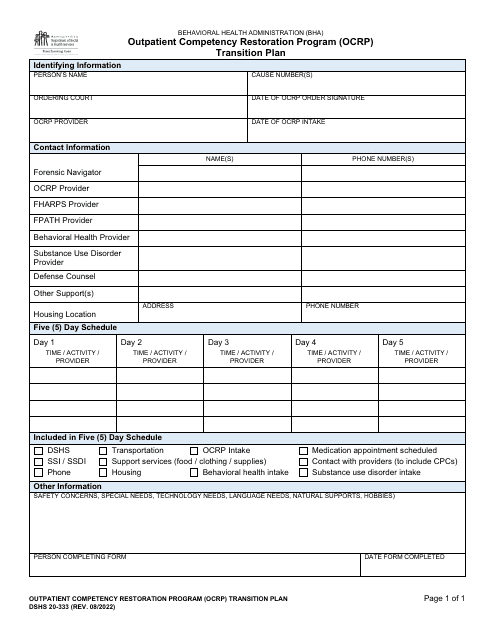 DSHS Form 20-333  Printable Pdf