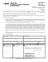 Document preview: Form B-A-30 Tobacco Products Cigarettes Surety Bond - North Carolina