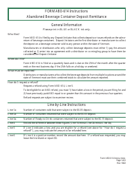 Instructions for Form ABD-614 Abandoned Beverage Container Deposit Remittance - Vermont