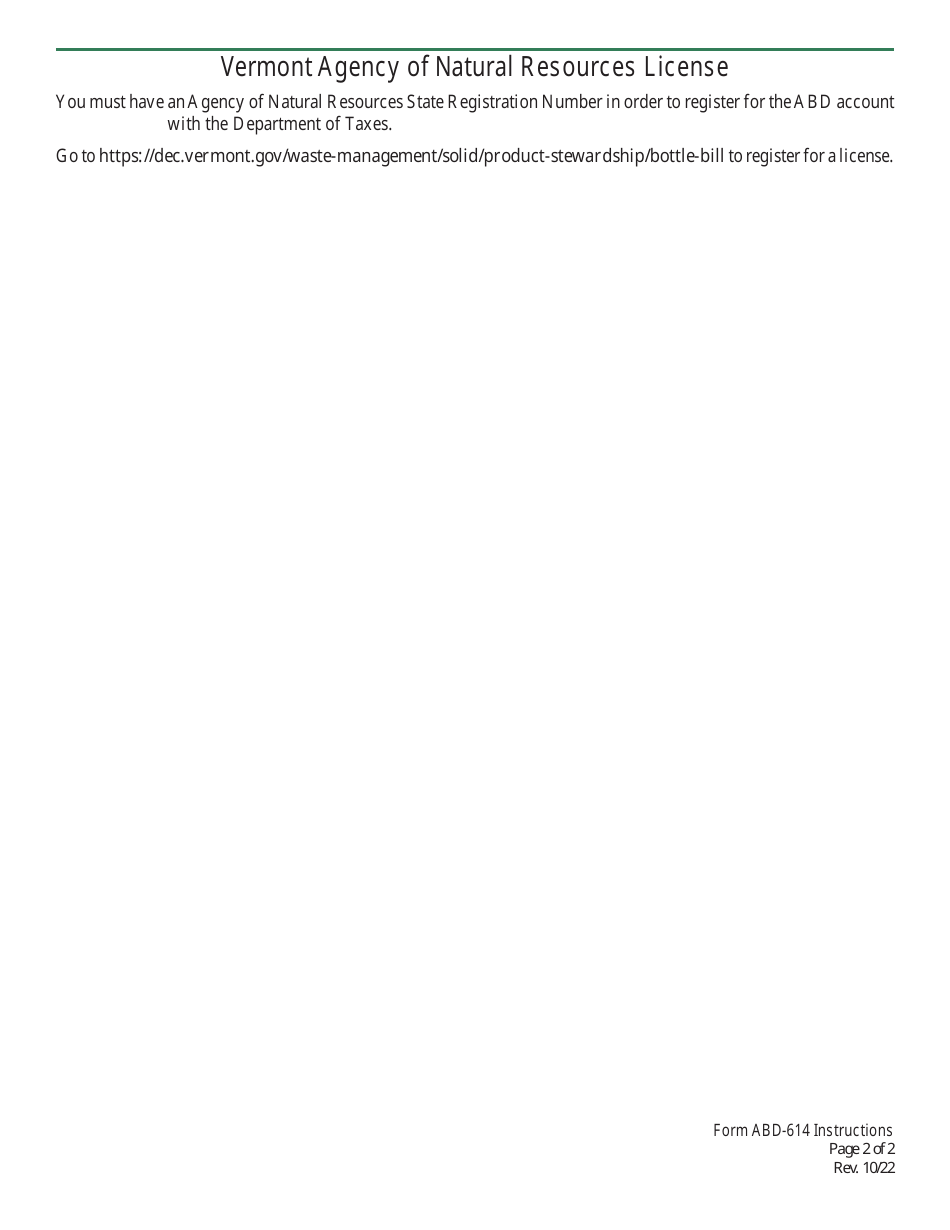 Instructions for Form ABD-614 Abandoned Beverage Container Deposit Remittance - Vermont, Page 2