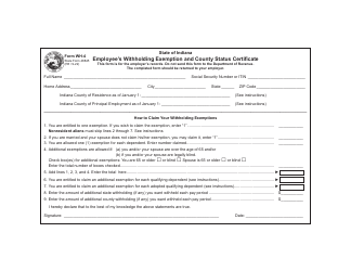 Document preview: Form WH-4 (State Form 48845) Employee's Withholding Exemption and County Status Certificate - Indiana