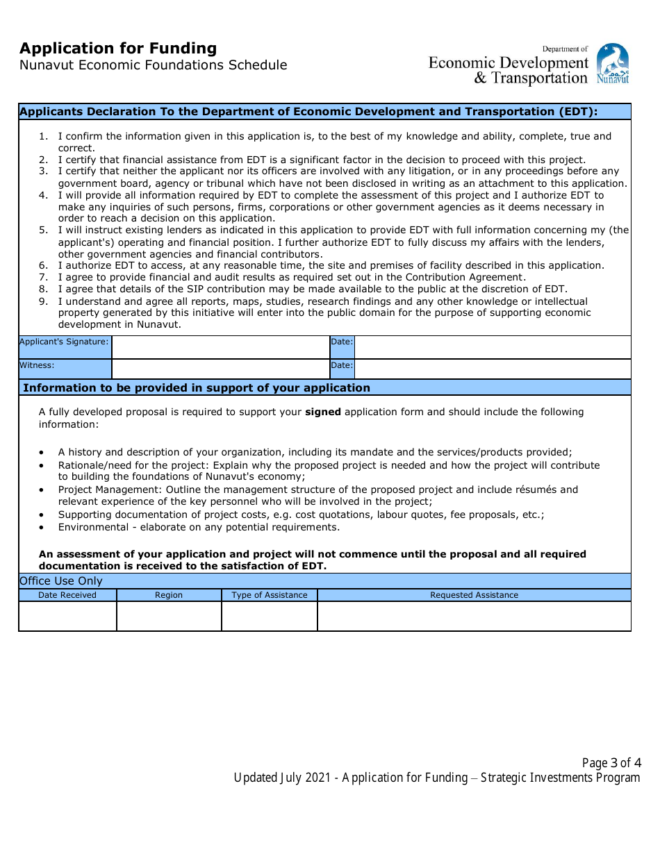 Application for Funding - Nunavut Economic Foundations Schedule - Nunavut, Canada, Page 3