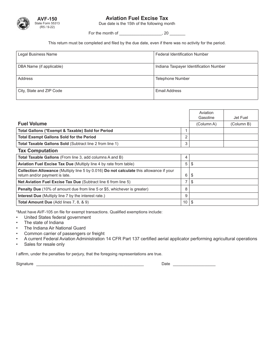 Form AVF150 (State Form 55313) Download Fillable PDF or Fill Online
