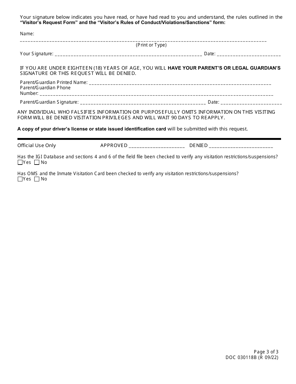 Form OP-030118B Visitors Request Form - Oklahoma, Page 3