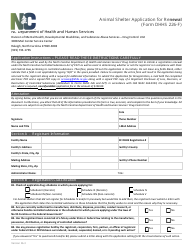 Form DHHS226-F Animal Shelter Application for Renewal - North Carolina