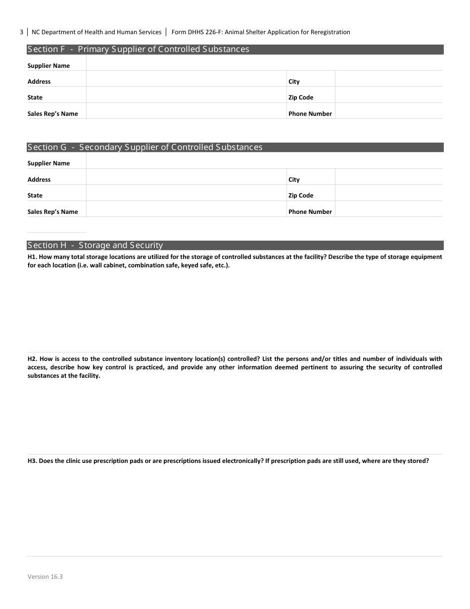Form DHHS226-F Animal Shelter Application for Renewal - North Carolina, Page 3