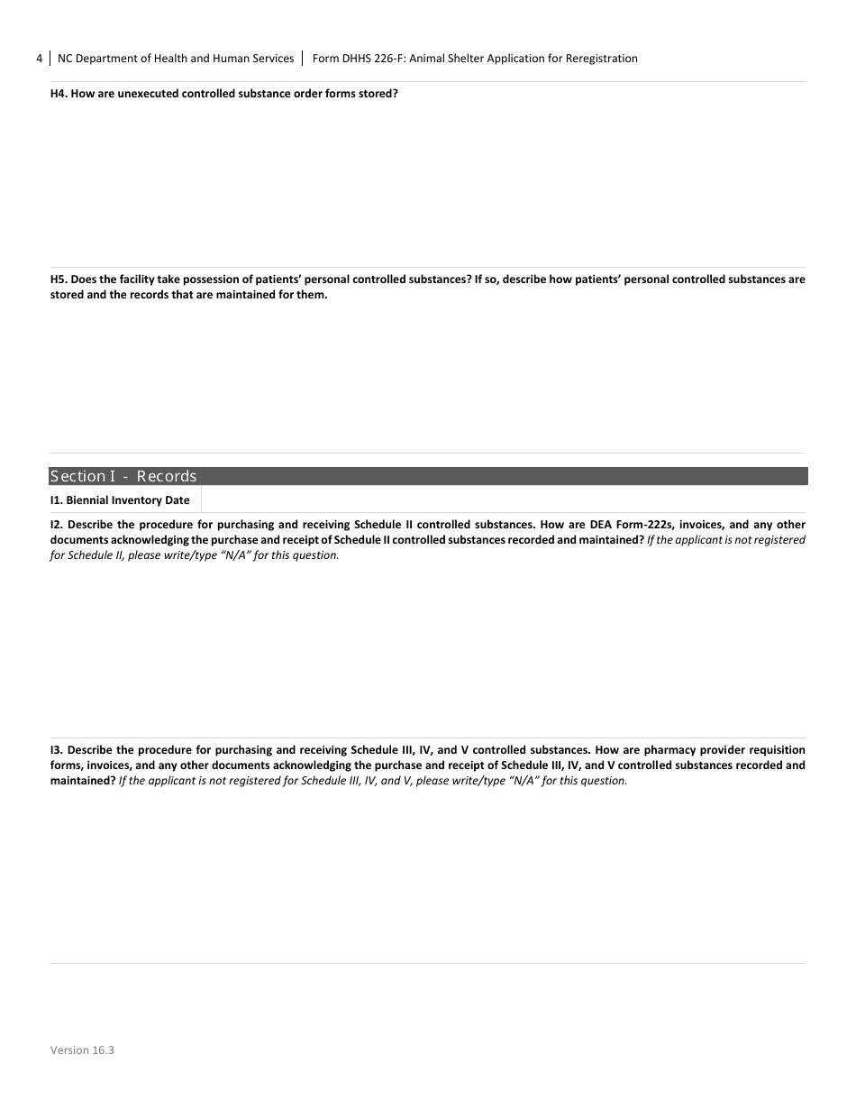 Form DHHS226-F Animal Shelter Application for Renewal - North Carolina, Page 4