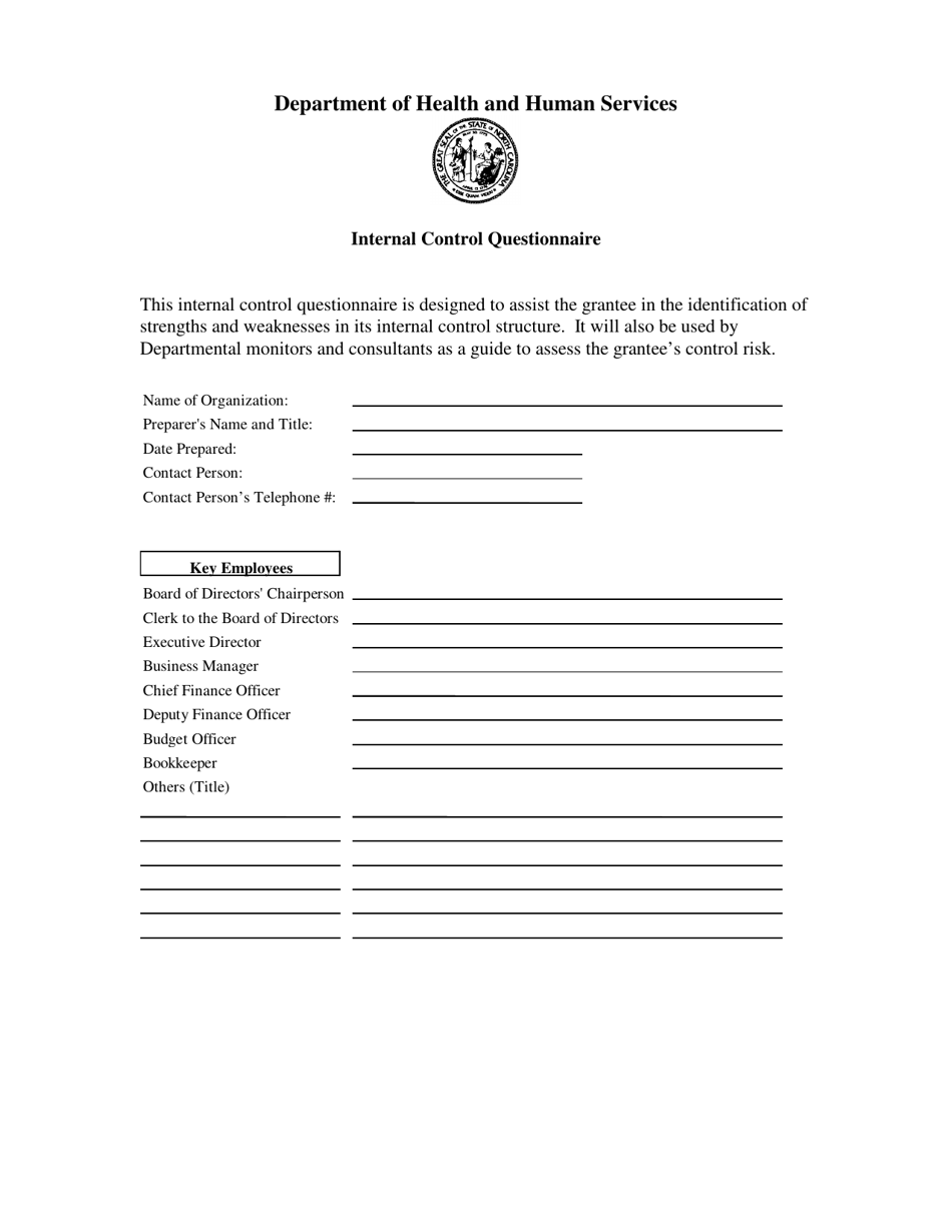 Internal Control Questionnaire - North Carolina, Page 1
