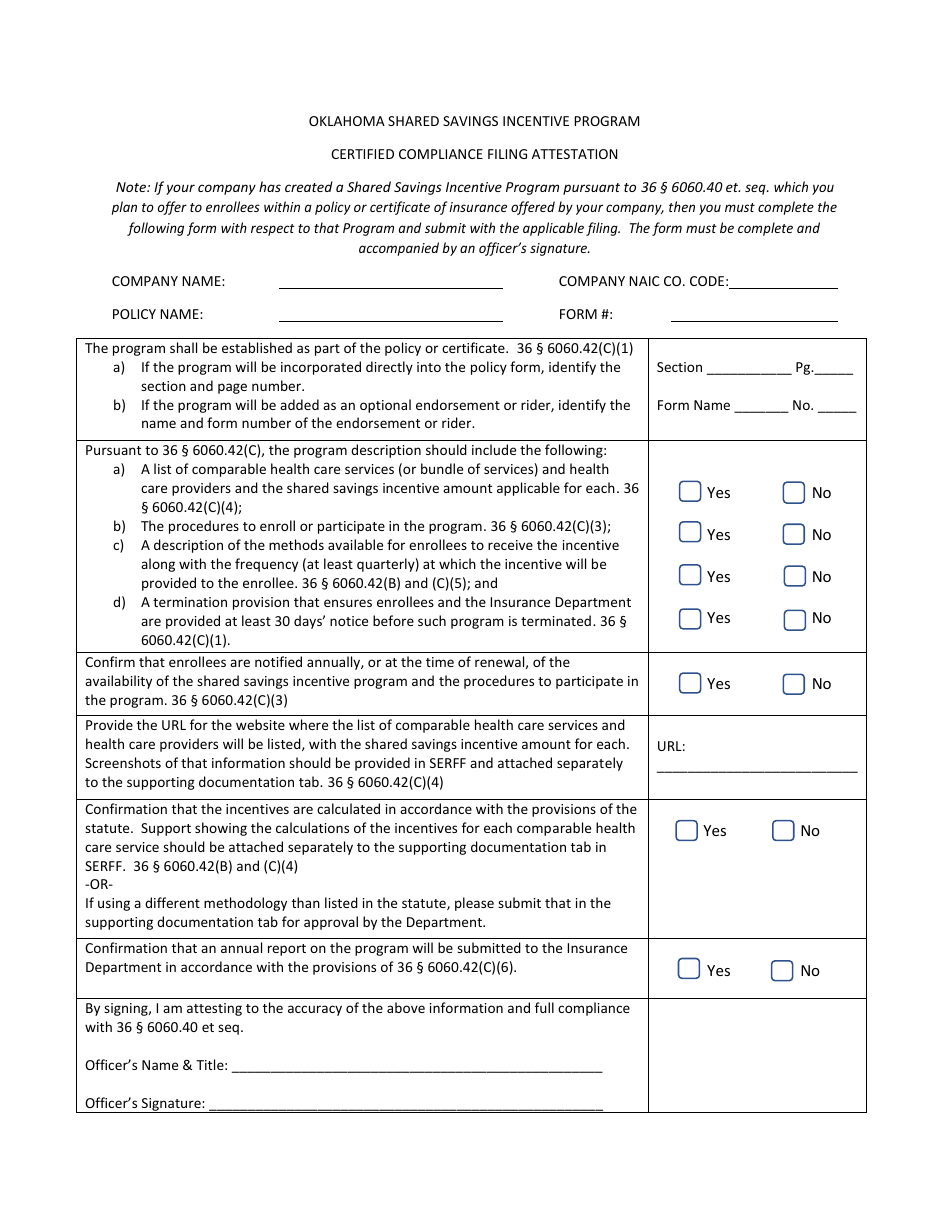 Certified Compliance Filing Attestation - Oklahoma Shared Savings Incentive Program - Oklahoma, Page 1