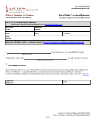 Form OSF3 Out-of-State Provisional Extension - South Dakota