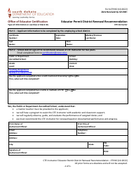 Document preview: Form EPV10 Educator Permit District Renewal Recommendation - Cte Instructor - South Dakota