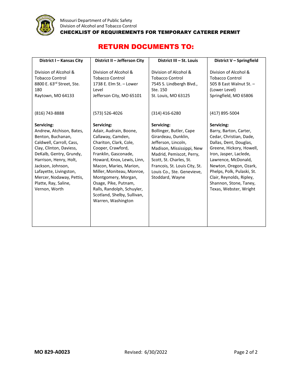 Form MO829-A0024 Application for Temporary Caterers Permit - Missouri, Page 3