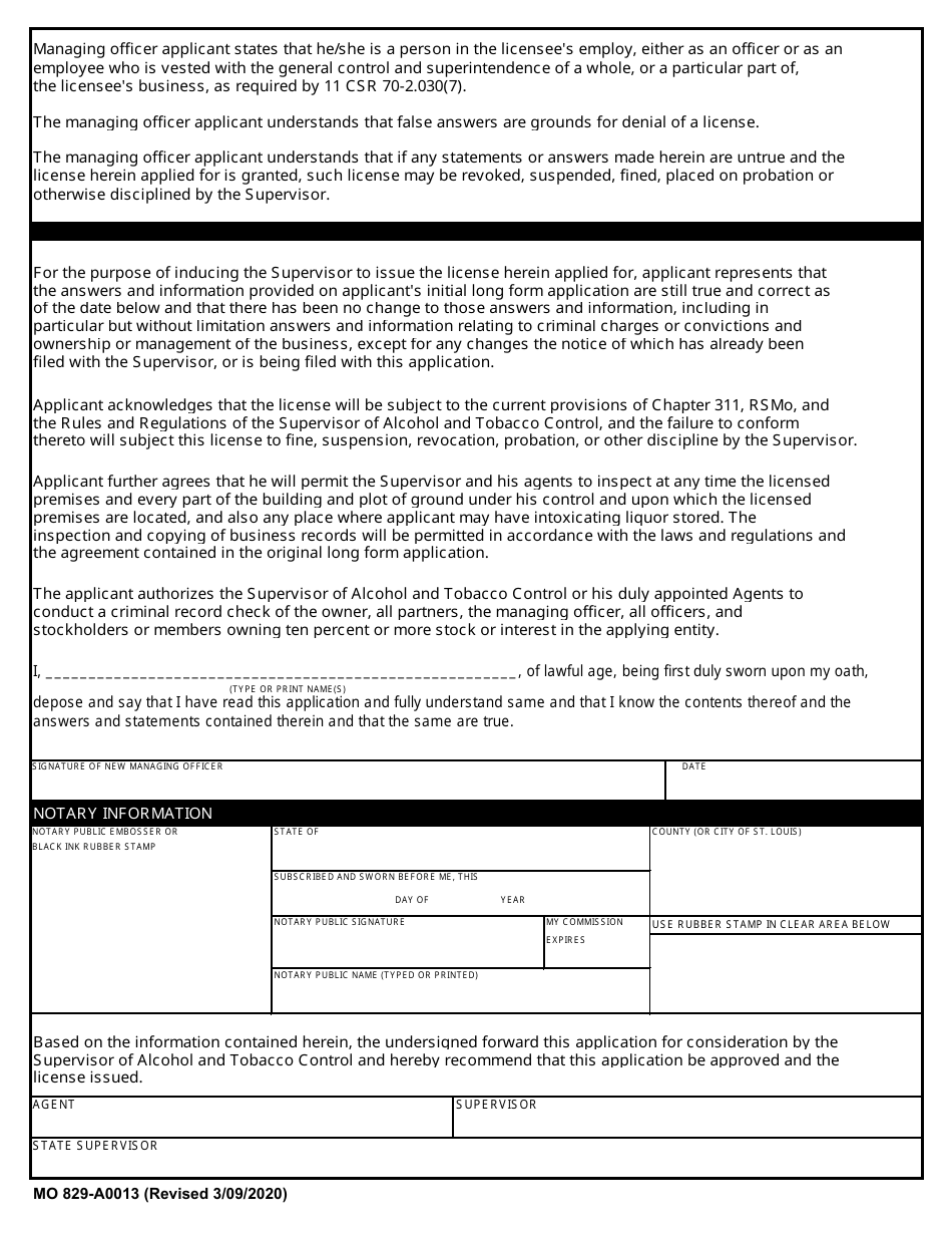 Form MO829-A0013 Application to Change Managing Officer - Missouri, Page 2