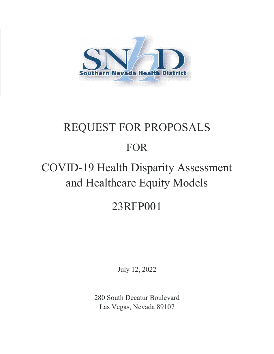 Form SNHD-22RFP007 Request for Proposals for Covid-19 Health Disparity Assessment and Healthcare Equity Models - Nevada, Page 1