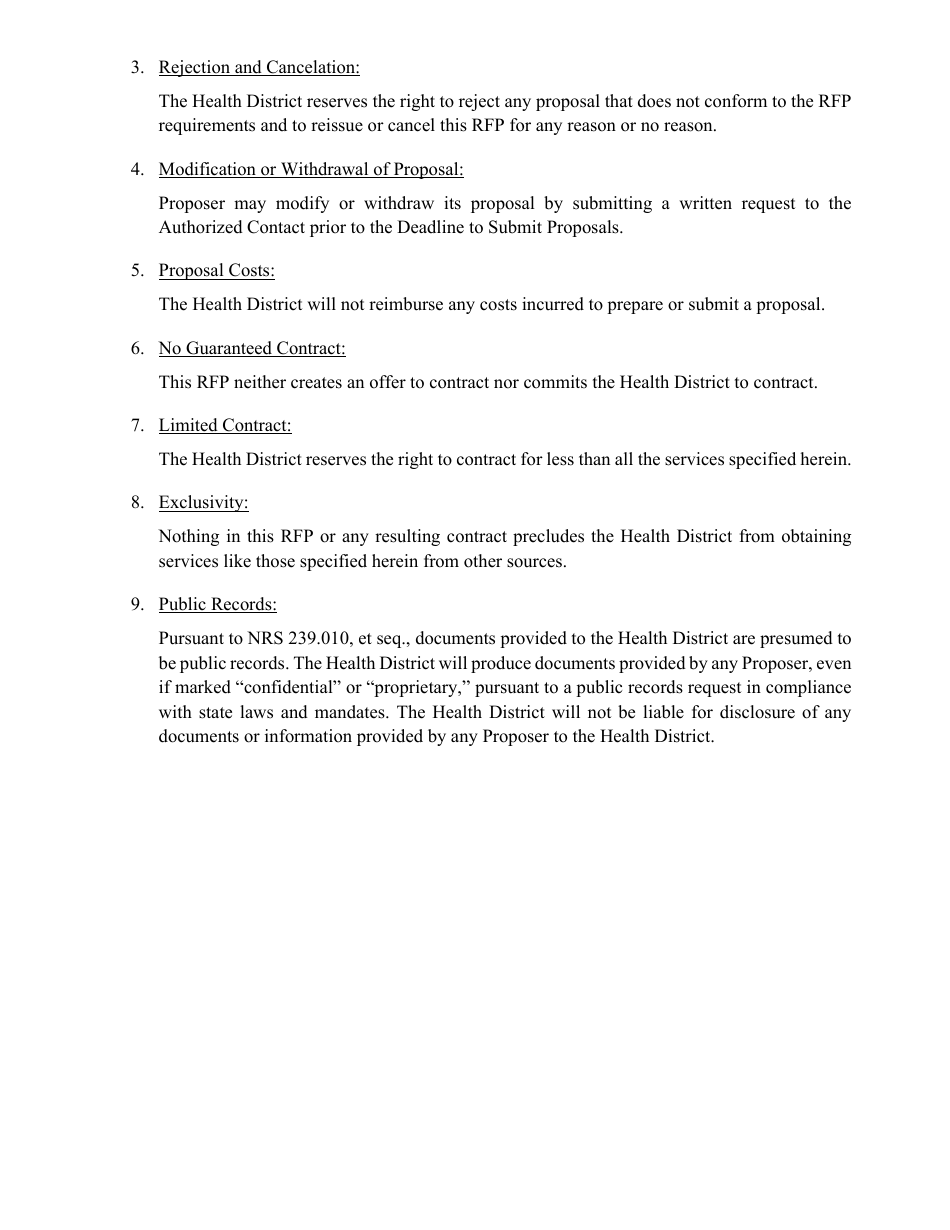 Form SNHD-22RFP007 Request for Proposals for Covid-19 Health Disparity Assessment and Healthcare Equity Models - Nevada, Page 9