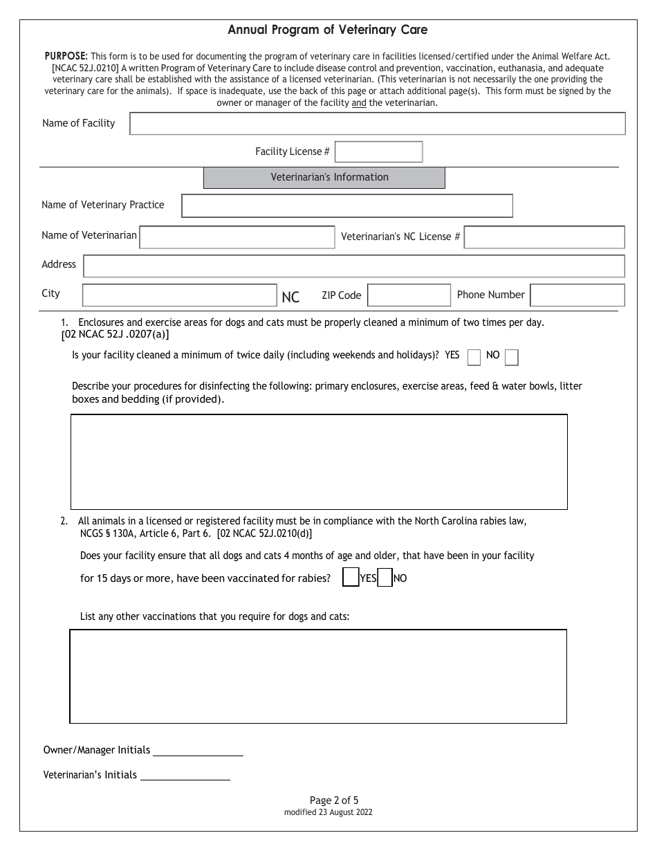 Shelter Application for Registration - North Carolina, Page 3
