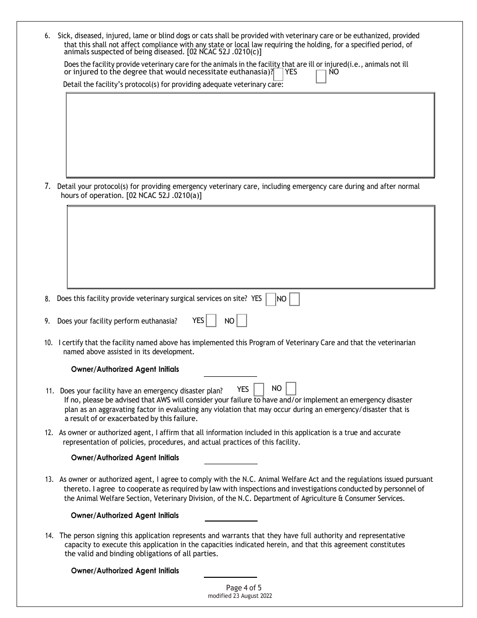 Shelter Application for Registration - North Carolina, Page 5