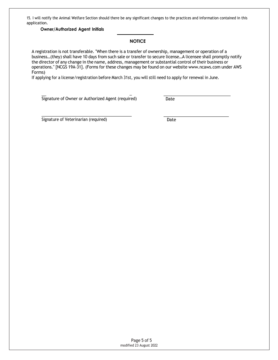 Shelter Application for Registration - North Carolina, Page 6