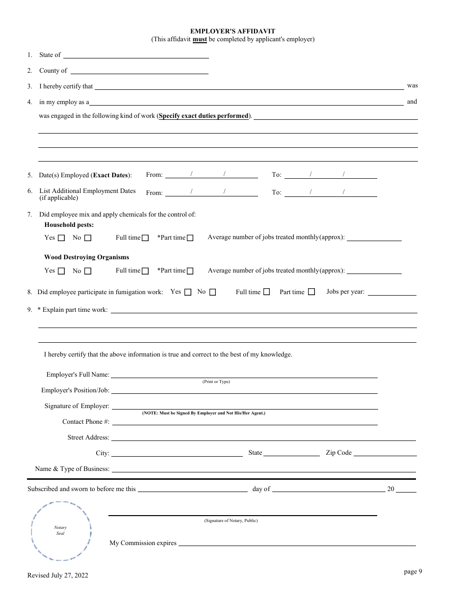 Application for Structural Pest Control License Examination - North Carolina, Page 10