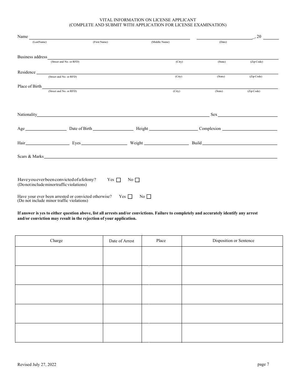 North Carolina Application for Structural Pest Control License