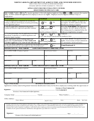 Document preview: Application for Structural Pest Control Registered Technician Card - North Carolina