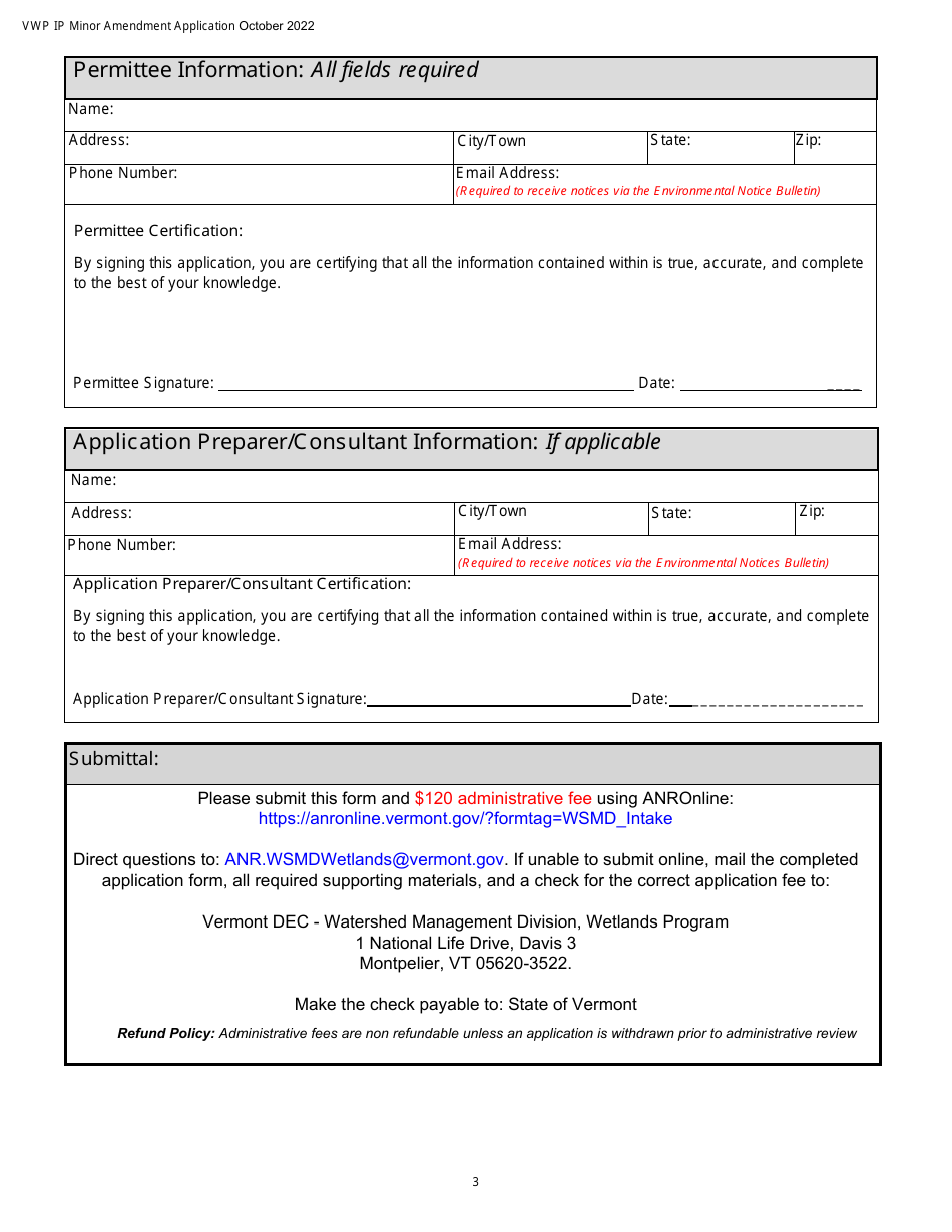 Minor Amendment Application - Vermont Wetlands Program - Vermont, Page 3