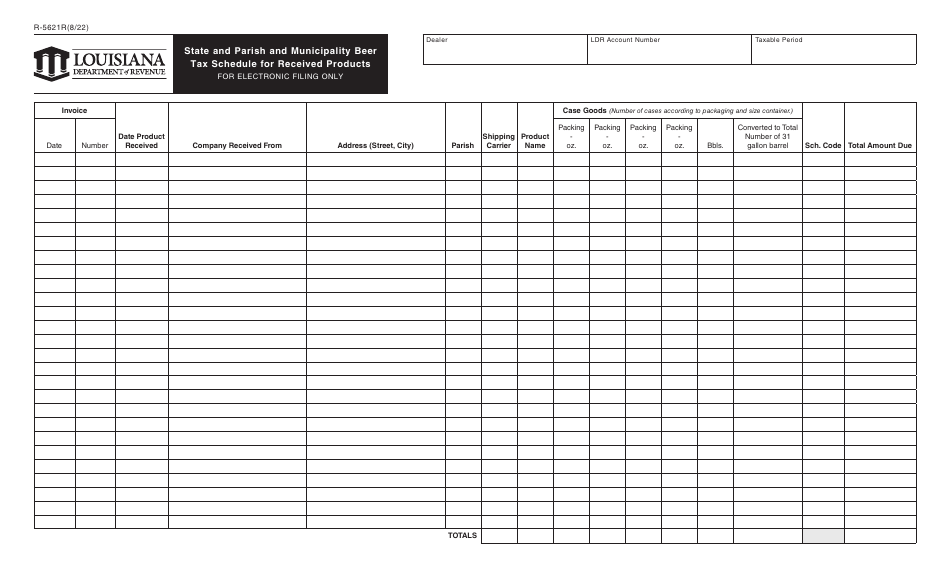 Form R-5621R State and Parish and Municipality Beer Tax Schedule for Received Products - Louisiana, Page 1