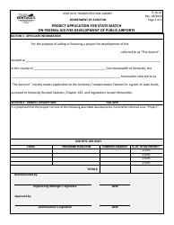 Document preview: Form TC56-62 Project Application for State Match on Federal Aid for Development of Public Airports - Kentucky