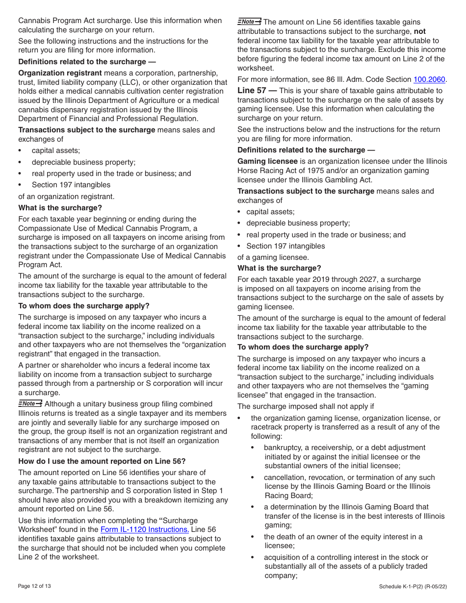 Instructions for Schedule K-1-P(2) Partners or Shareholders Share of Income, Deductions, Credits, and Recapture - Illinois, Page 12