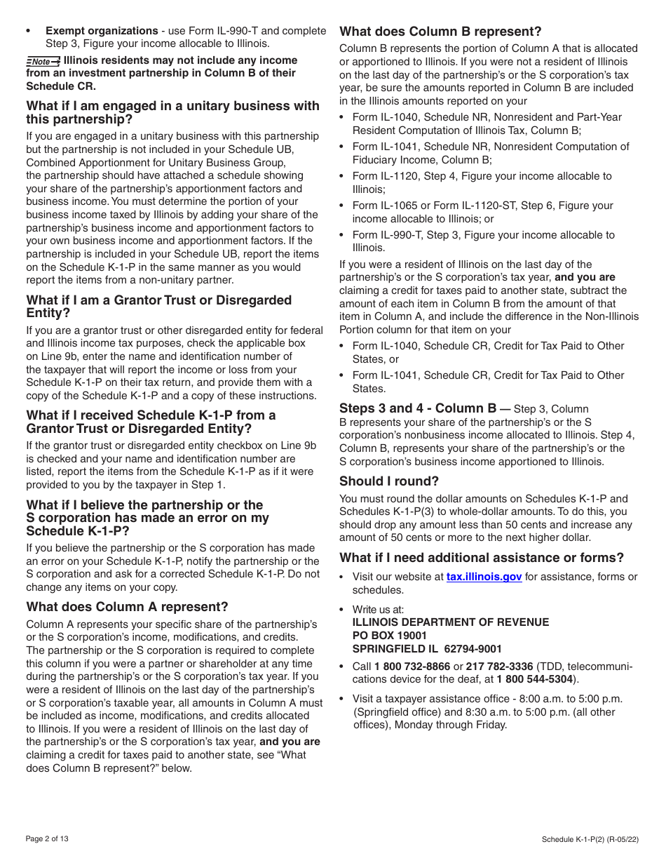 Instructions for Schedule K-1-P(2) Partners or Shareholders Share of Income, Deductions, Credits, and Recapture - Illinois, Page 2