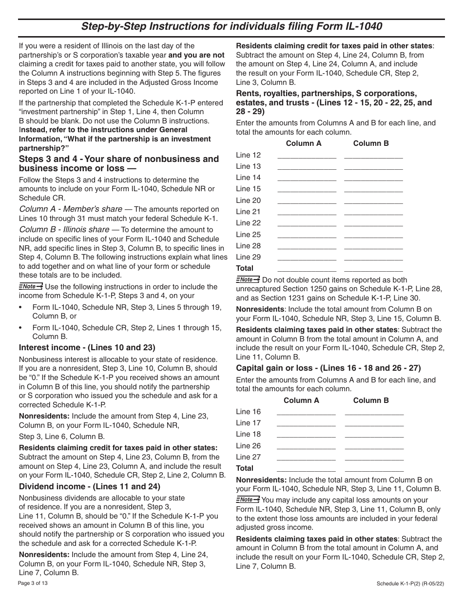 Instructions for Schedule K-1-P(2) Partners or Shareholders Share of Income, Deductions, Credits, and Recapture - Illinois, Page 3