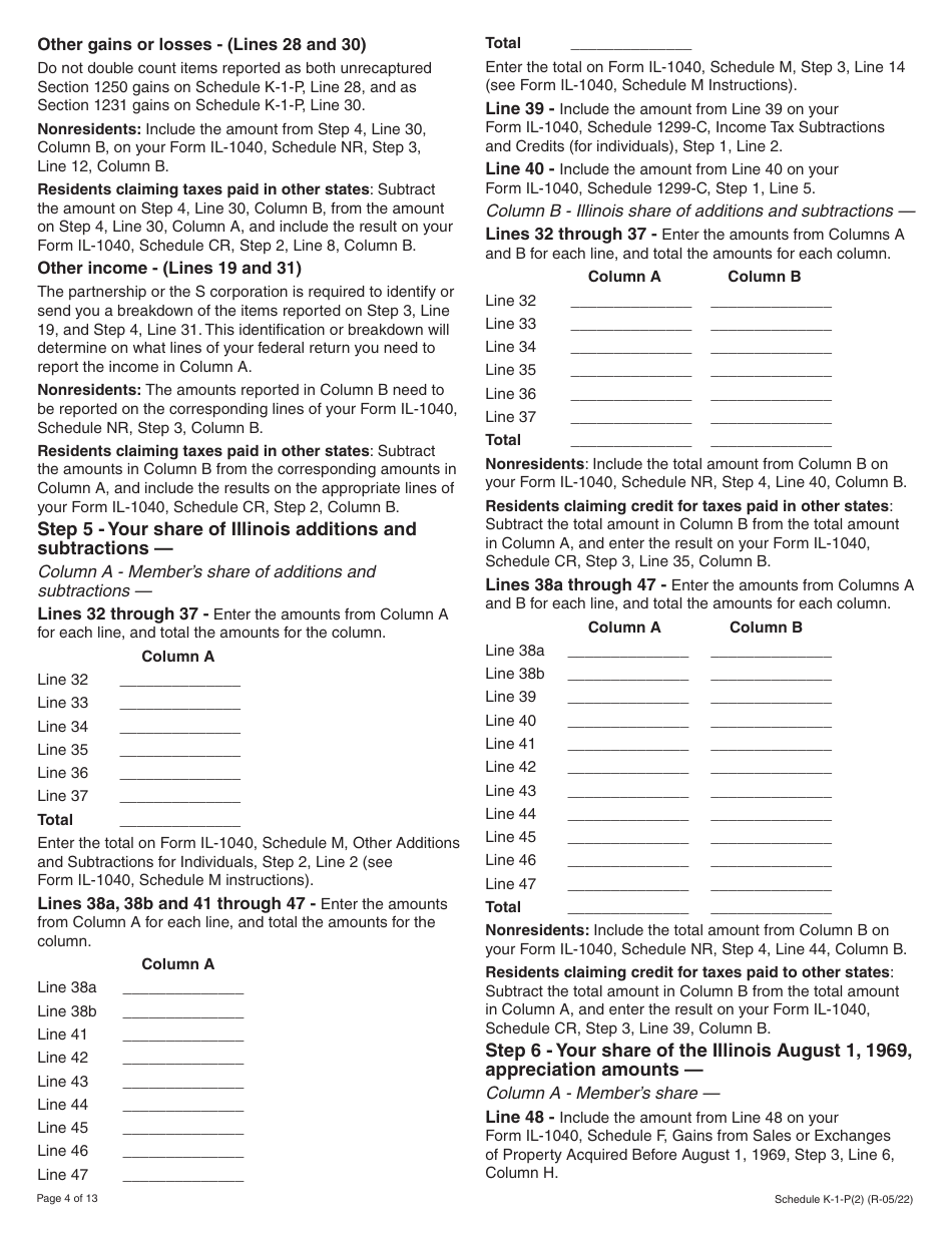 Instructions for Schedule K-1-P(2) Partners or Shareholders Share of Income, Deductions, Credits, and Recapture - Illinois, Page 4