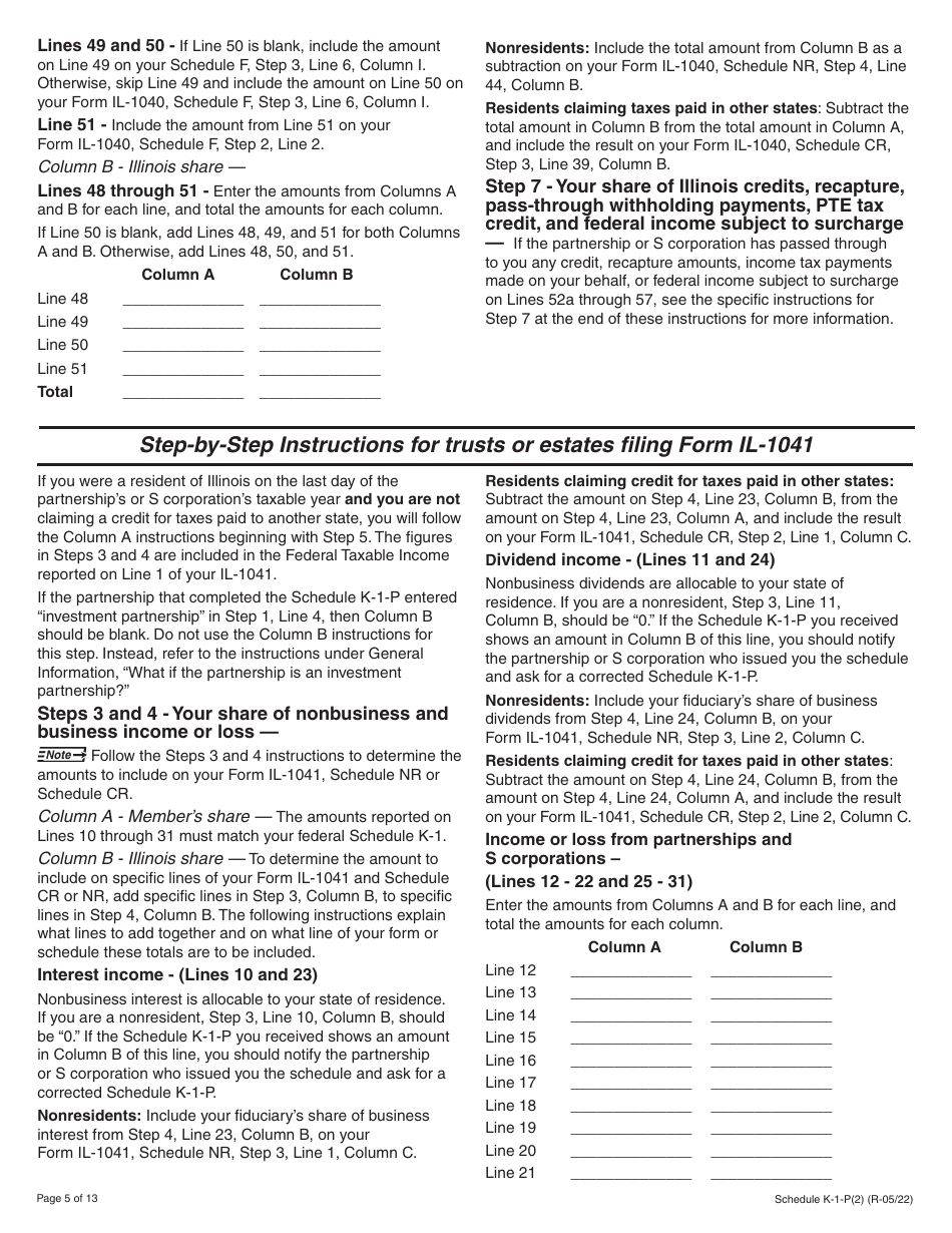 Instructions for Schedule K-1-P(2) Partners or Shareholders Share of Income, Deductions, Credits, and Recapture - Illinois, Page 5