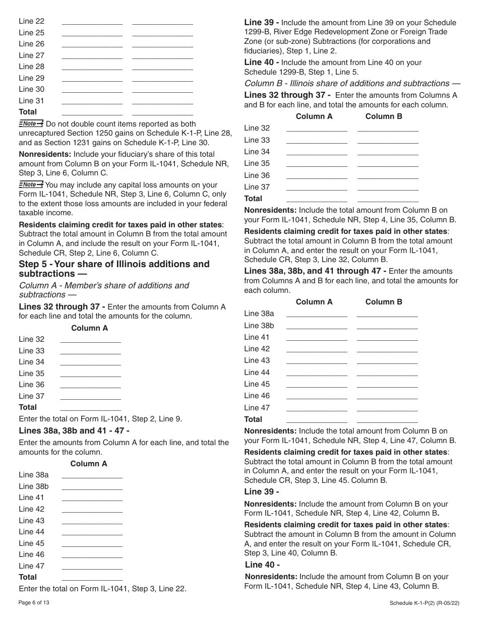 Instructions for Schedule K-1-P(2) Partners or Shareholders Share of Income, Deductions, Credits, and Recapture - Illinois, Page 6