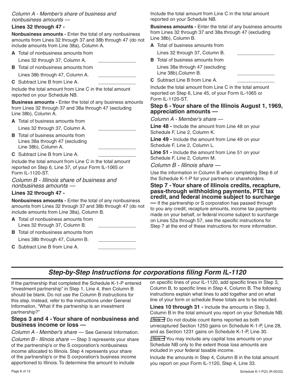 Instructions for Schedule K-1-P(2) Partners or Shareholders Share of Income, Deductions, Credits, and Recapture - Illinois, Page 8