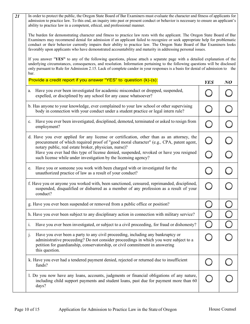 House Counsel Application - Oregon, Page 15